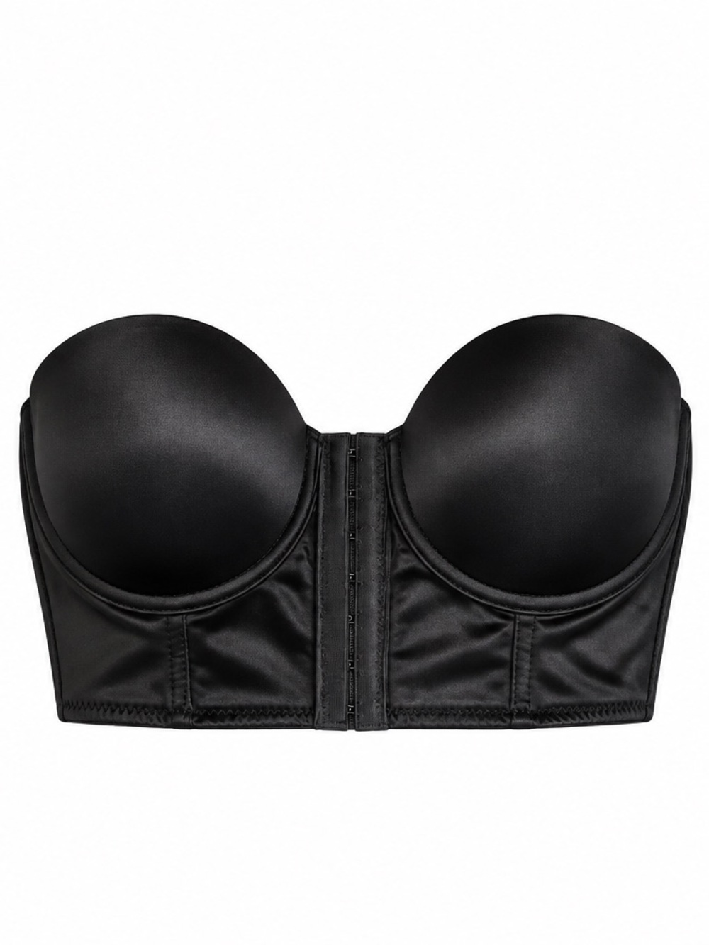 NWT Juicy Couture Black Satin Longline Bustier Bra 34B Front Closure